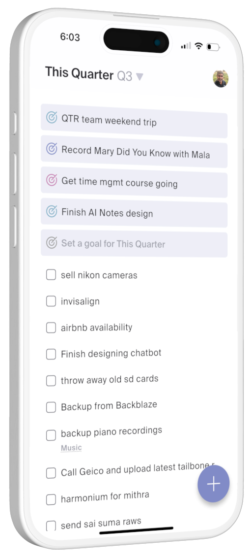 QTR mobile app interface