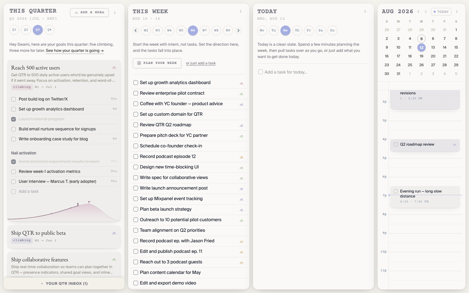 This week & today — drag, re-plan, and time-block